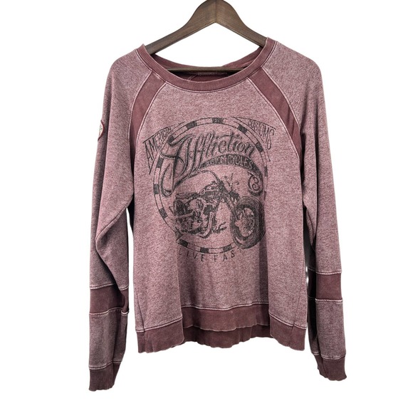 Affliction Live Fast Motorcycles Sweatshirt Women's Size XL Brown/Mauve - Picture 1 of 6